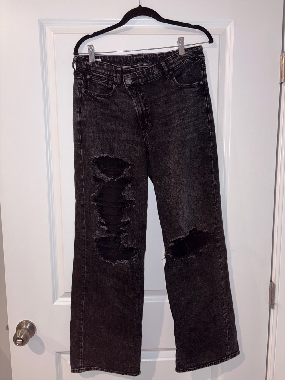 American Eagle Outfitters Black Distressed Wide Leg Jeans